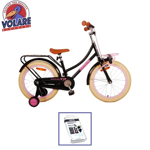 Volare børnecykel Excellent - 18 tommer - Sort/Pink - Inklusiv WAYS dækreparationssæt