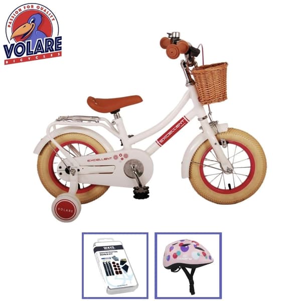 Volare Children's Bicycle Excellent - 12 tuumaa - Valkoinen - Sisältää pyöräilykypärän ja tarvikkeet