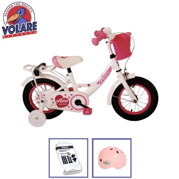 Volare barncykel Ashley - 12 tum - Vit - Inklusive cykelhjälm + tillbehör