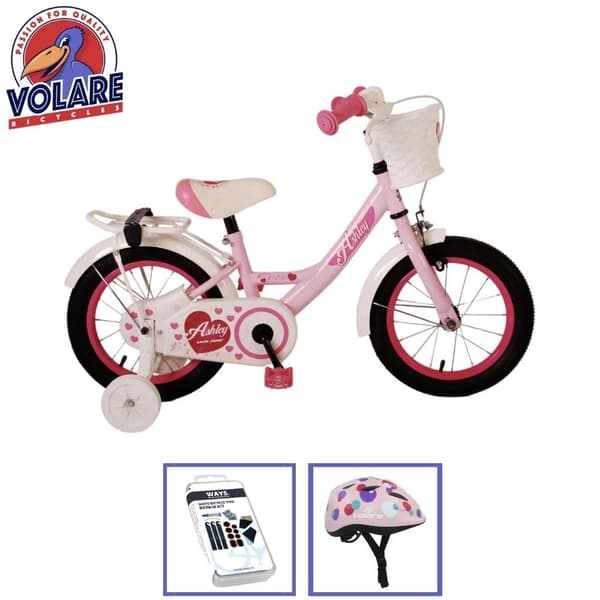 Volare børnecykel Ashley - 14 tommer - Pink - Inklusiv cykelhjelm og tilbehør