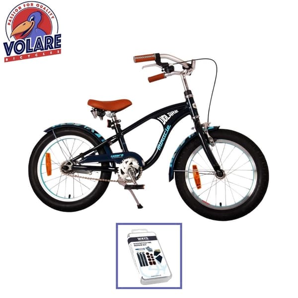 Volare lasten polkupyörä Miracle Cruiser - 16 tuumaa - Matt Blue - Sisältää WAYS-renkaiden korjaussarjan