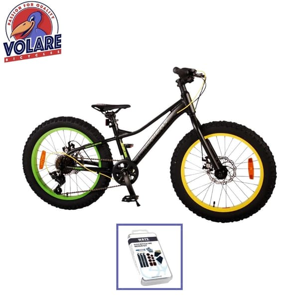 Volare børnecykel gradient - 20 tommer - sort/gul/grøn - 6 gear - inklusive WAYS dækreparationssæt