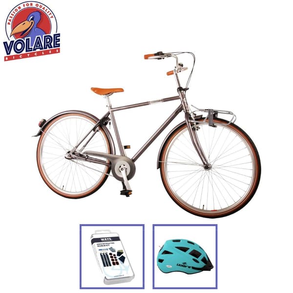 Volare Børnecykel Lifestyle - 48 cm - Grå - 3 Gears - Lav sadelposition - Inkl. cykelhjelm + tilbehør