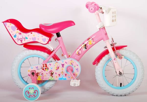 Volare Barncykel Disney Princess - 12 tum - Rosa - Med cykelhjälm + tillbehör