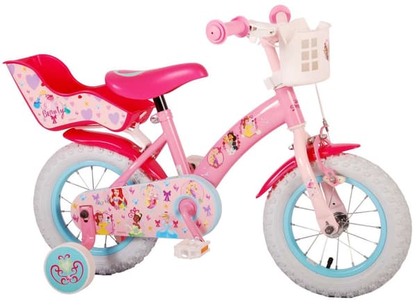 Volare Barncykel Disney Princess - 12 tum - Rosa - Med cykelhjälm + tillbehör