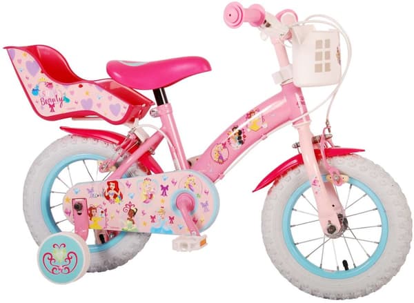 Volare børnecykel Disney Princess - 12 tommer - Pink - To håndbremser - Med cykelhjelm og tilbehør