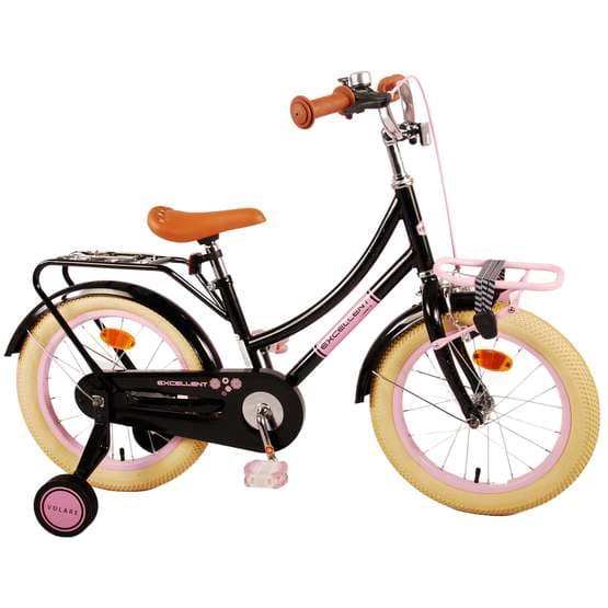 Volare - børnecykel - fremragende 16 tommer sort - fodbremse med bagagebærer foran