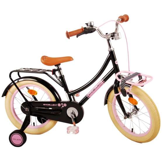 Volare - børnecykel - fremragende 16 tommer sort - fodbremse med bagagebærer foran