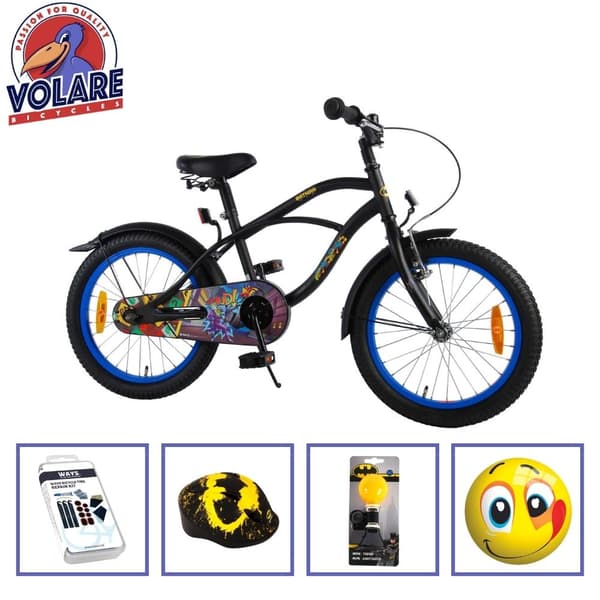 Volare børnecykel Batman - 18 tommer - Sort - Med cykelhjelm og tilbehør