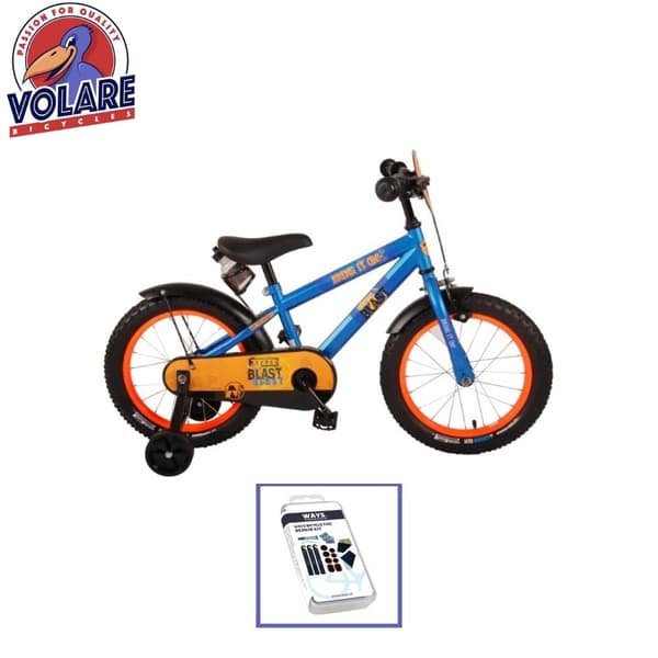 Volare børnecykel NERF - 16 tommer - Blå - Med flaskeholder - Inklusiv WAYS Dækreparationssæt