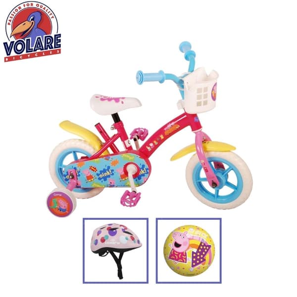 Volare Barncykel Peppa Pig - 10 tum - Stepper - Inklusive cykelhjälm och tillbehör