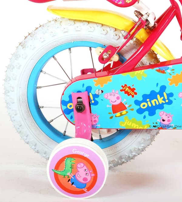 Volare Barncykel Peppa Pig - 12 tum - Rosa - Två handbromsar - Med cykelhjälm och tillbehör