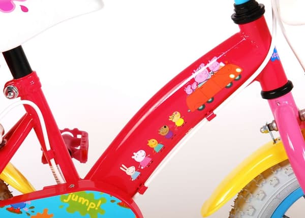 Volare Barncykel Peppa Pig - 12 tum - Rosa - Två handbromsar - Med cykelhjälm och tillbehör
