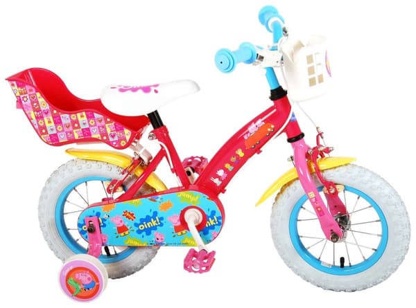 Volare Barncykel Peppa Pig - 12 tum - Rosa - Två handbromsar - Med cykelhjälm och tillbehör