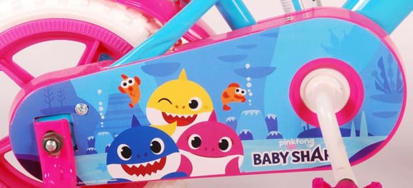 Volare Barncykel Baby Shark - 10 tum - Rosa/Blå - Stepper - Med cykelhjälm & tillbehör
