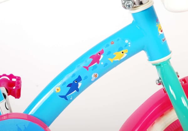 Volare Barncykel Baby Shark - 10 tum - Rosa/Blå - Stepper - Med cykelhjälm & tillbehör