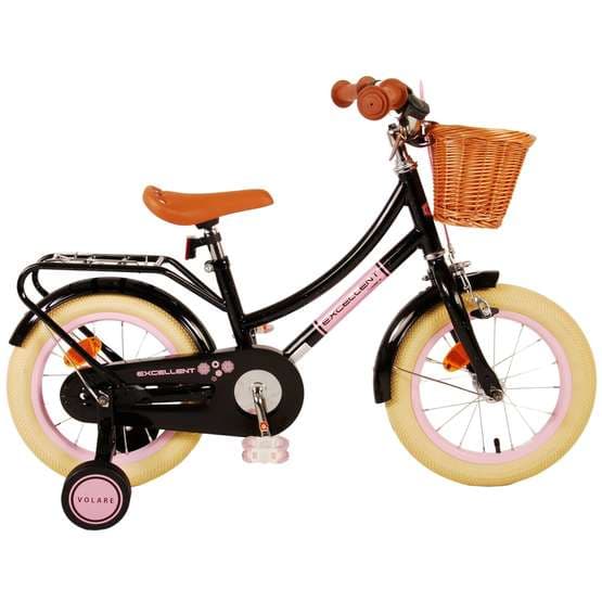 Volare - børnecykel - fremragende 14 tommer sort - fodbremse med cykelkurv