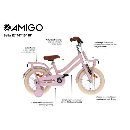 Amigo - Barncykel - Bella 16 Tum 26 Cm Fotbroms Rosa