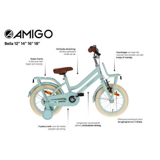 Amigo - Barncykel - Bella 16 Tum 26 Cm Fotbroms Grön