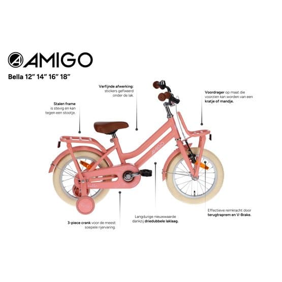 Amigo - Barncykel - Bella 18 Tum 29 Cm Fotbroms Salmon