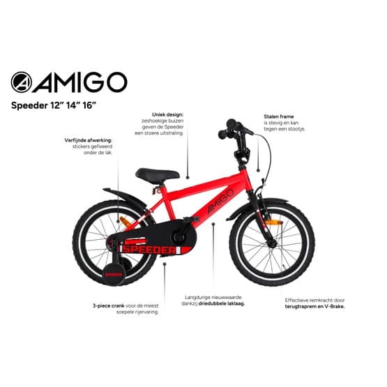 Amigo - Barncykel - Speeder 12 Tum 21,5 Cm Fotbroms Röd/Svart