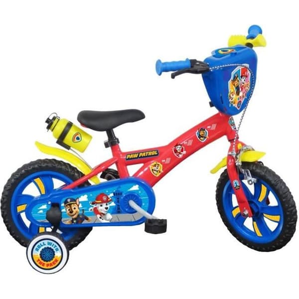 12'' Paw Patrol barncykel för barn &lt; 90 cm - utrustad med 1 broms, 2 avtagbara stabilisatorer och dekorativ frontplatta!