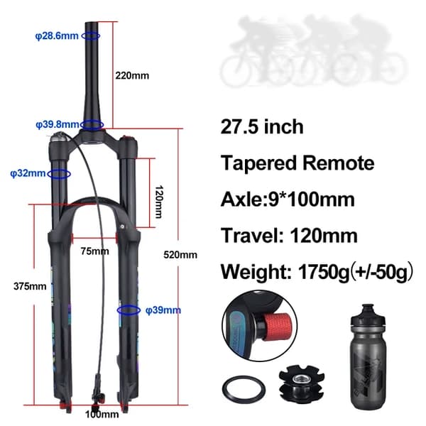 BOLANY Cykel Luftgaffel, Rebound Justering, MTB Affjedring, 27B Tapered Remote