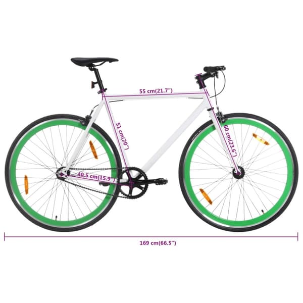 vidaXL Fixed gear cykel vit och grön 700c 51 cm