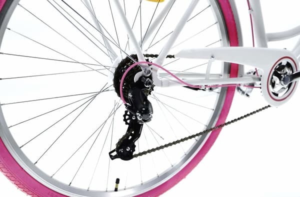 Flickcykel 24 tum robust modell rosa med vit 6 växlar