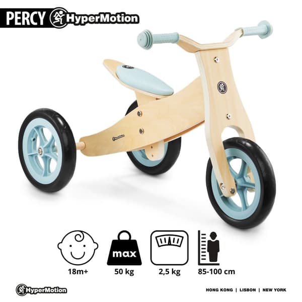 HyperMotion puinen kolmipyörä vauvalle 18 m+, PERCY 2-in-1 lasten maastopyörä, pyörät pienille lapsille, poikatytölle 2 vuotta, säädettävä istuin