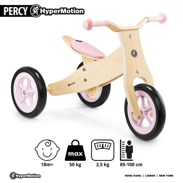HyperMotion puinen kolmipyörä vauvalle 18 m+, PERCY 2-in-1 lasten maastopyörä, pyörät pienille lapsille, poikatytölle 2 vuotta, säädettävä istuin