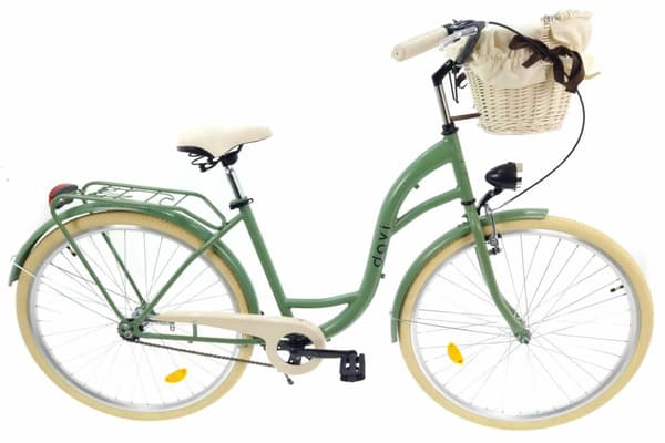 Damcykel med flätad korg Davi Lila 1 växel Hjul 28", höjd 160-185 cm, Olivgrön