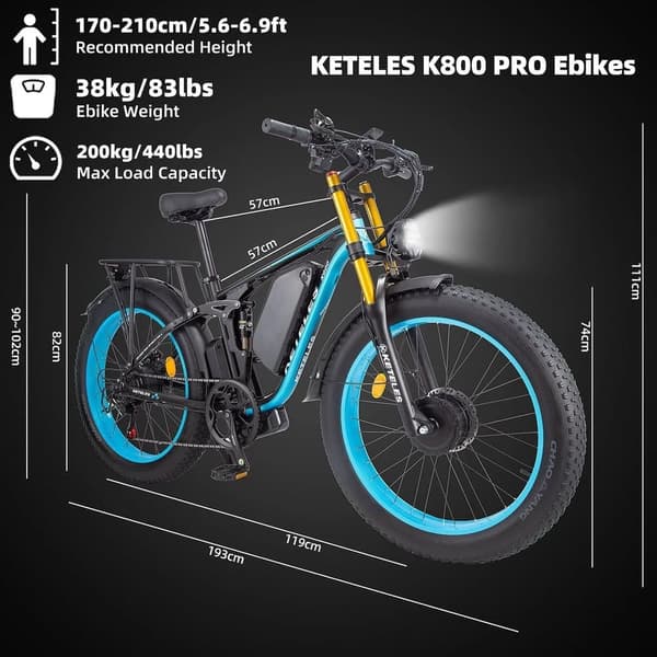 KETELES K800PRO aikuisten 2000W sähköpyörä, 23AH Samsung-akku, Shimano 7 Speed, 26*4.0 rengas, täysjousitettu sähköinen maastopyörä.