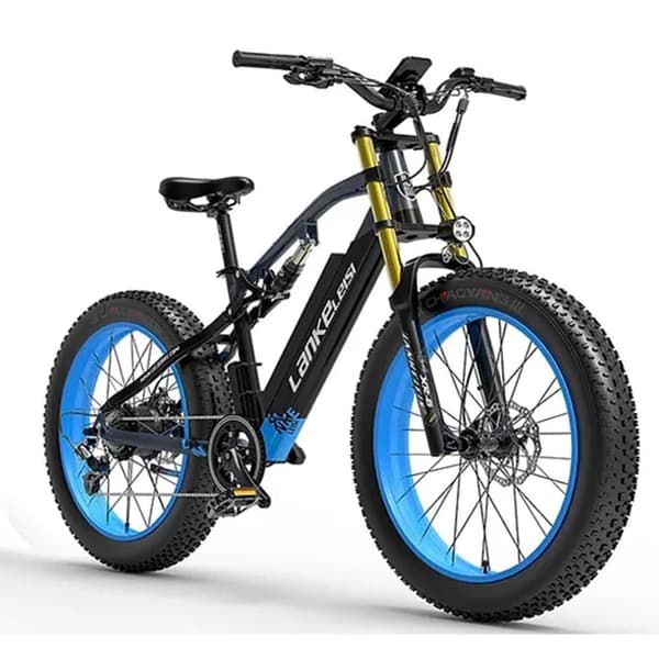 LANKELEISI RV700 Vuxen 1000W fullfjädrad elektrisk cykel 16Ah batteri 26 tum fettdäck elektrisk mountainbike