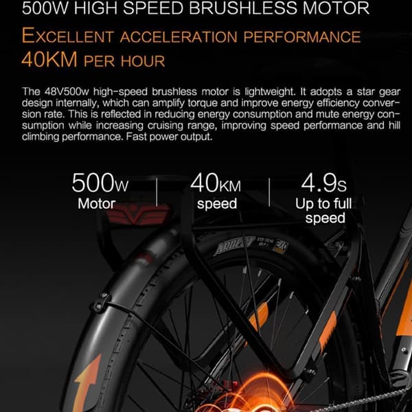 LANKELEISI MX600PRO 500W city elcykel, 20Ah SAMSUANG batteri, MAXXIS 27,5*2,4 Däck, Shimano 7 speed.
