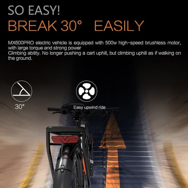 LANKELEISI MX600PRO 500W city elcykel, 20Ah SAMSUANG batteri, MAXXIS 27,5*2,4 Däck, Shimano 7 speed.