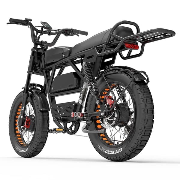 LANKELEISI X-Black Knight 2000W dubbelmotorisk vuxen elcykel, 45Ah Samsung batteri, 20*4,0 CST brett däck, Shimano 7 speed.