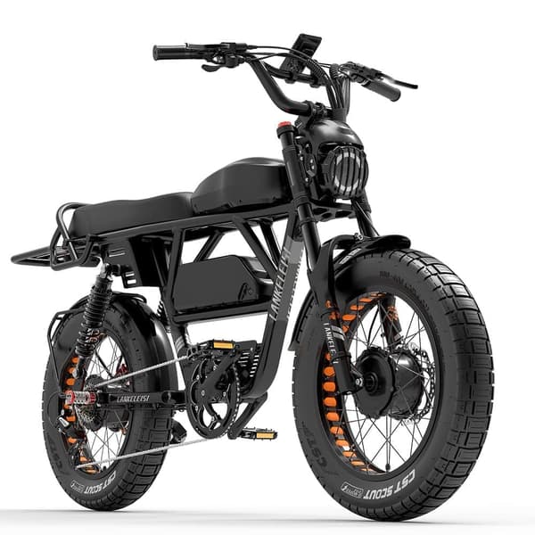 LANKELEISI X-Black Knight 2000W dubbelmotorisk vuxen elcykel, 45Ah Samsung batteri, 20*4,0 CST brett däck, Shimano 7 speed.