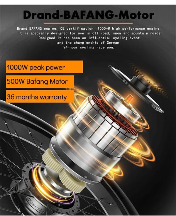 Elcykel för vuxna, 1000W Bafang-motor med 48V 17,5AH Samsung-batteri, fettdäck elektrisk mountainbike med Shimano 7-växlad
