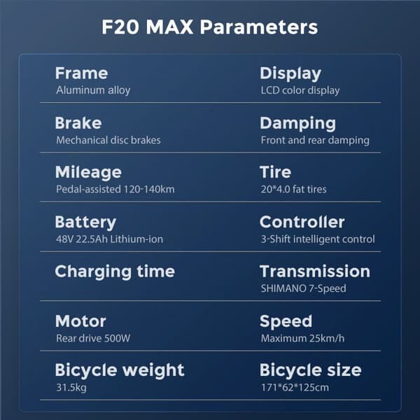 Fafrees F20 MAX Folding City El-cykel, 500W Motor, Samsung 22,5Ah batteri, 20"*4,0" Dæk, SHIMANO 7 Speed.