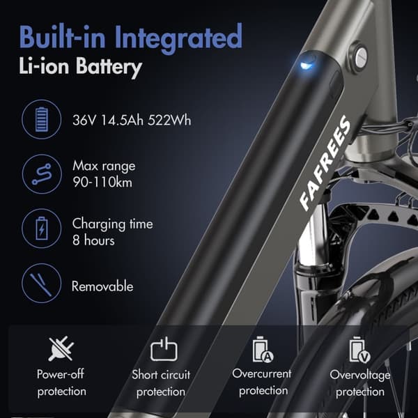 Fafrees F26 Pro Adult City sähköpyörä, 250 W harjaton moottori, 14,5 Ah litiumakku, 26 * 1,75 renkaat, SHIMANO 7 nopeus.