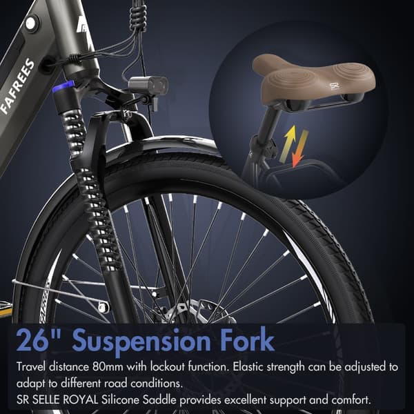 Fafrees F26 Pro Adult City sähköpyörä, 250 W harjaton moottori, 14,5 Ah litiumakku, 26 * 1,75 renkaat, SHIMANO 7 nopeus.