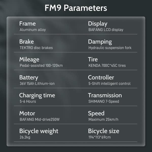 Fafrees FM9 city elcykel, 250W BAFANG Mid-drive Motor, 15Ah litiumbatteri, KENDA 700C*45C däck, SHIMANO 7-växlad.
