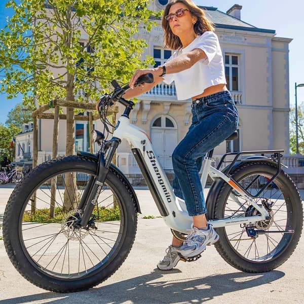 Shengmilo MX06 elektrisk cykel til voksne 48V børsteløs 1000W motor 26 tommer fedt dæk Urban elektrisk cykel dame 48V 17.5AH Samsung batteri, hvid