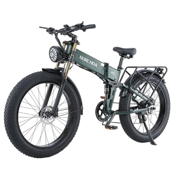 BURCHDA R5 PRO Vuxen elcykel, 1000W motor, 17,5AH batteri, 26*4 tums däck, 8-växlad hopfällbar elektrisk mountainbike Grön