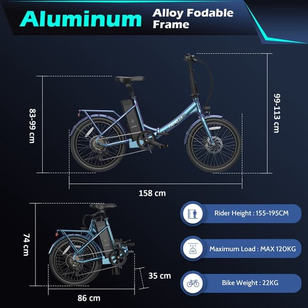 Fafrees F20 Lasting elcykel för vuxna, 250W motor, 18,2Ah batteri, 20"*1,95" däck, SHIMANO 7 speed, lämplig för ryttare höjd: 155-195CM.