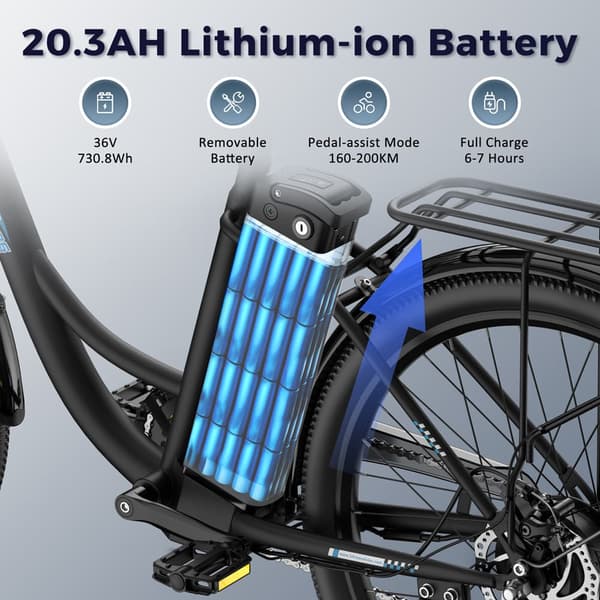 Fafrees F26 Lasting aikuisten sähköpyörä, 250W moottori, 36V/20.3Ah akku, 26*1.95 rengas, SHIMANO 7 vaihdetta, sopii ajajan pituudelle: 158-198cm.