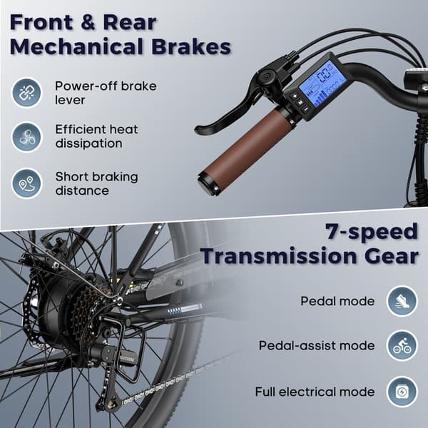 Fafrees F26 Lasting aikuisten sähköpyörä, 250W moottori, 36V/20.3Ah akku, 26*1.95 rengas, SHIMANO 7 vaihdetta, sopii ajajan pituudelle: 158-198cm.