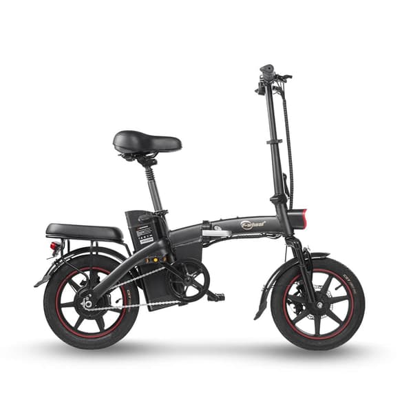 DYU A5 14 tommer fuld foldbar elcykel, 250W motor, 48V 7,5AH batteri, stødabsorberende sæde. Sort