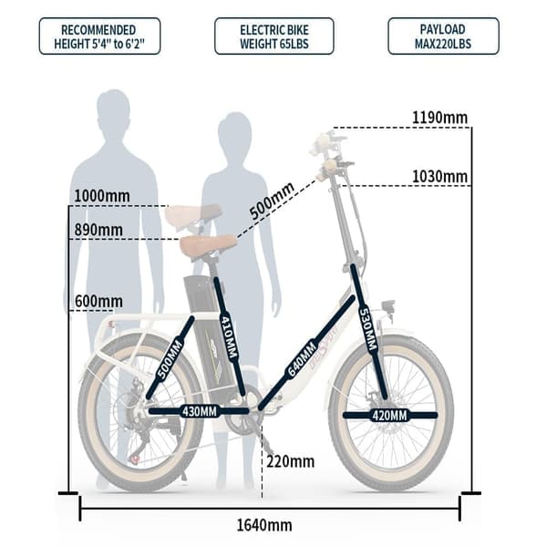 OneSport OT16-2 Voksen folde-gennemgangs elcykel, 48V 17Ah batteri, 250W motor, Shimano 7-Speed.